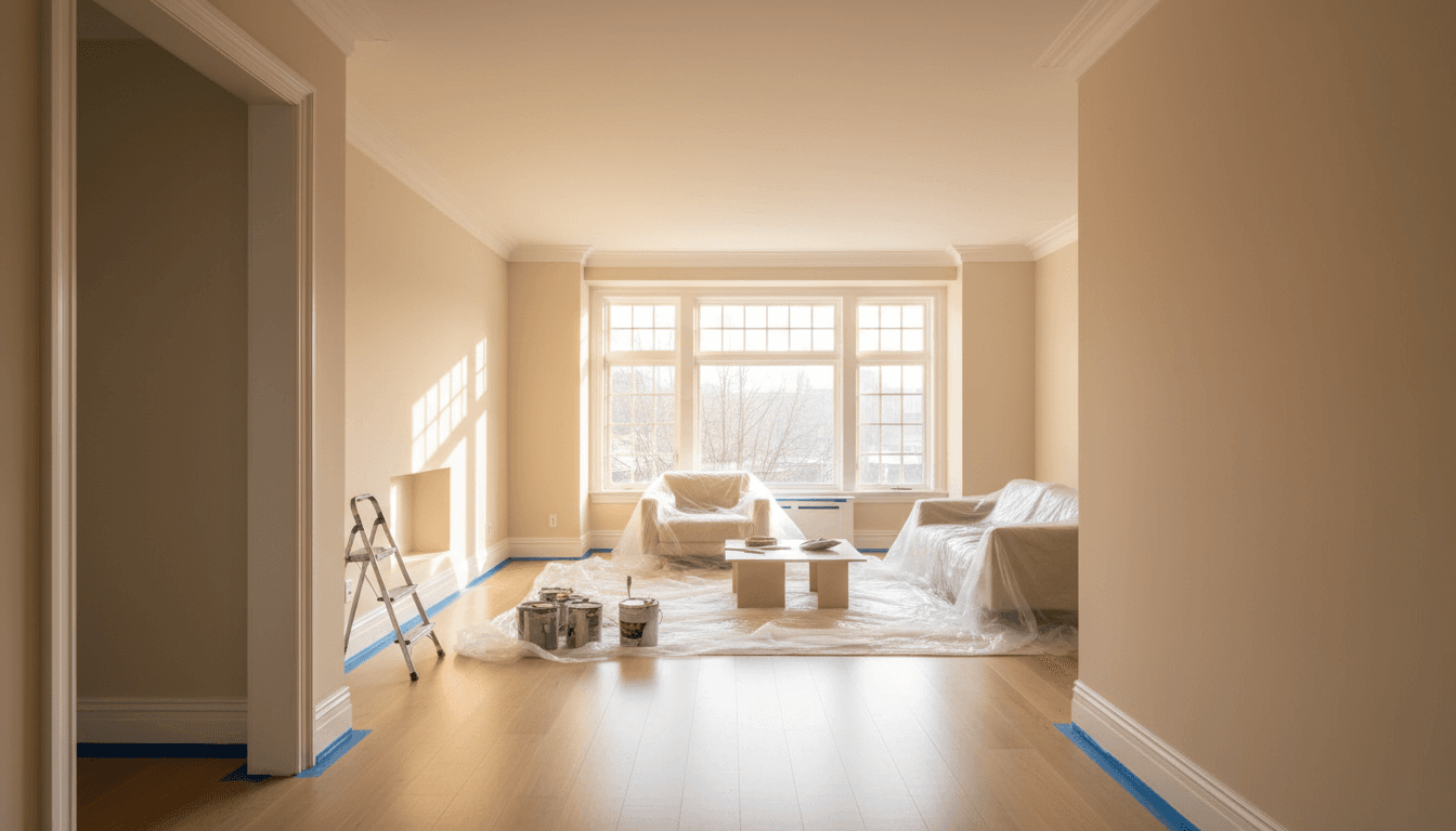 Freshly painted and repaired interior wall