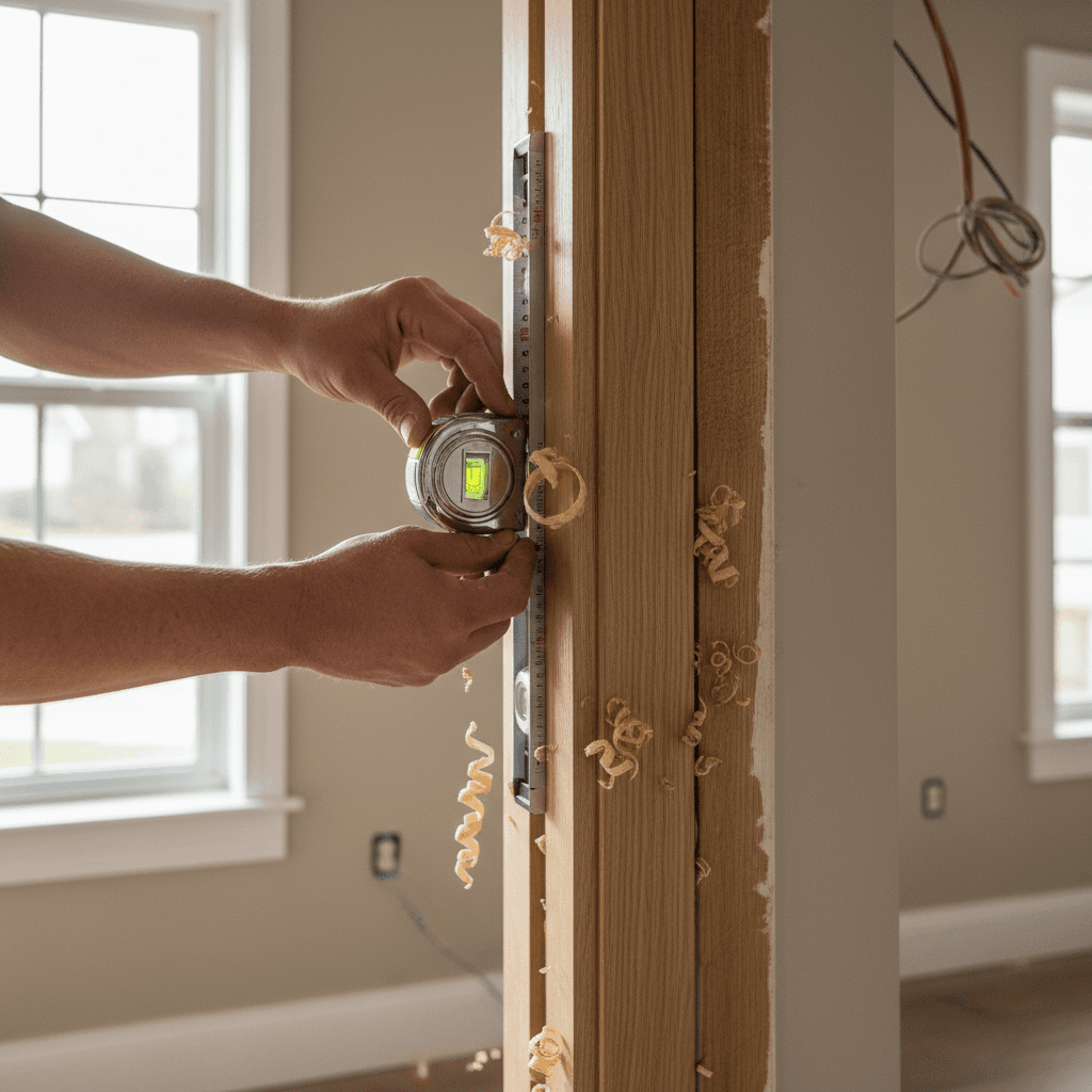 Handyman installing an interior door